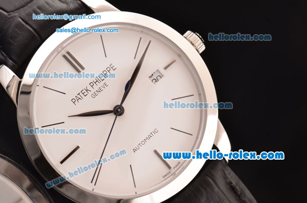 Patek Philippe Calatrava Swiss ETA 2824 Automatic Stainless Steel Case with Black Leather Strap and White Dial - Click Image to Close